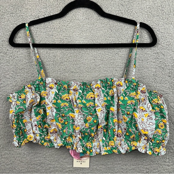 Rhode x Target Top Womens XXL Green Floral Stripe Crop Whimsical Y2K Boho NEW - Picture 1 of 8